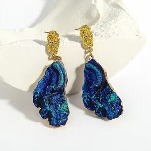 Van Gogh Style Abstract Painting Earrings- 2025 Trend (Simulated Natural Stone)